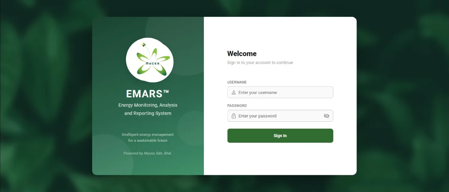 EMARS login page — intelligent energy management for a sustainable future